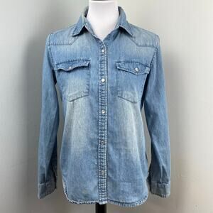 Garnet Hill Western Light Wash Button Up Denim Shirt Size 6